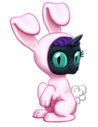 Size: 784x1020 | Tagged: safe, artist:vasillium, oc, oc only, oc:nyx, alicorn, pony, alicorn oc, animal costume, bunny costume, bunny ears, bunny tail, clothes, cosplay, costume, cute, diabetes, dressup, ears up, eye slits, female, filly, happy, horn, looking, looking at you, looking back, looking back at you, mare, nostrils, nyxabetes, princess, royalty, simple background, sitting, sitting up, solo, suit, transparent background, wall of tags