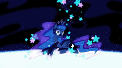 Size: 1600x900 | Tagged: safe, artist:panyang-panyang, princess luna, alicorn, pony, female, horn, mare, solo, stars