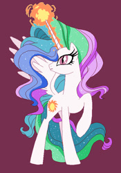 Size: 475x680 | Tagged: safe, artist:sweetasina, nightmare star, princess celestia, alicorn, pony, female, horn, mare, multicolored mane, solo, white coat