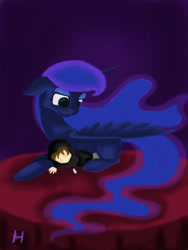 Size: 1920x2560 | Tagged: safe, artist:jayesixx, princess luna, alicorn, human, pony, female, horn, mare