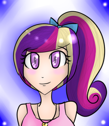 Size: 390x450 | Tagged: safe, artist:clobug98, princess cadance, clothes, female, humanized, multicolored hair, solo