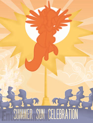 Size: 459x612 | Tagged: safe, princess celestia, alicorn, pony, against sun, cloud, cloudy, collectible poster book, official, poster, royal guard, silhouette, summer sun celebration, sun