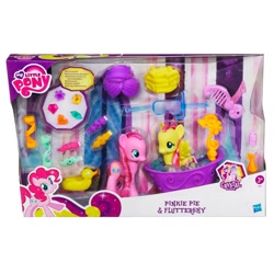 Size: 600x600 | Tagged: safe, fluttershy, pinkie pie, princess cadance, pony, spoiler:s03, bath, brushable, bubble, comb, crystal empire, hasbro, irl, official, photo, shower, toy