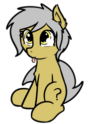 Size: 524x740 | Tagged: safe, artist:neuro, oc, oc only, oc:anon filly, earth pony, pony, chest fluff, ear fluff, eye shimmer, female, filly, gold, mlem, palette swap, question mark, recolor, silly, silver, simple background, sitting, solo, tongue out, transparent background