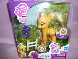 Size: 800x600 | Tagged: safe, applejack, princess cadance, dog, earth pony, pony, spoiler:s03, brushable, crystal empire, crystal motion, hasbro, hub logo, hubble, irl, photo, puppy, toy