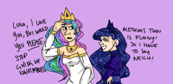 Size: 1272x620 | Tagged: safe, artist:mcwhale4, princess celestia, princess luna, human, humanized, light skin, simple background