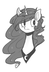 Size: 1138x1682 | Tagged: safe, artist:mscootapatootie, princess luna, alicorn, pony, bust, monochrome, solo