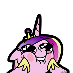 Size: 531x531 | Tagged: safe, artist:zicygomar, princess cadance, alicorn, pony, bust, lip bite, looking up, portrait, simple background, smiling, solo, white background