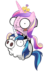 Size: 2600x4006 | Tagged: safe, artist:mrbarthalamul, princess cadance, shining armor, alicorn, pony, unicorn, crossover, gir, invader zim, parody, simple background, transparent background