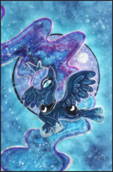 Size: 1984x3021 | Tagged: safe, artist:kawaii-desudesu, princess luna, alicorn, pony, female, mare, solo, spread wings, traditional art, wings