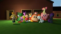 Size: 1600x900 | Tagged: safe, artist:sch01, apple bloom, oc, oc:chrissie, oc:nyx, oc:snowdrop, alicorn, 3d, amy rose, animal crossing, canon, crossover, gmod, isabelle (animal crossing), kirby, kirby (character), koopa troopa, miles "tails" prower, smiling, sonic the hedgehog (series), super mario bros., villager, waddle dee, yoshi