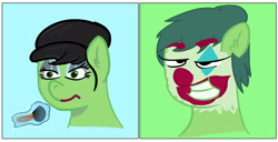 Size: 2337x1200 | Tagged: safe, artist:dashusethetrashcan, oc, oc:anon filly, pony, clown makeup, face paint, female, filly, joker (2019), the joker