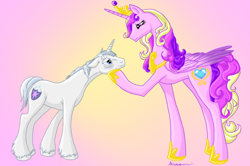 Size: 900x596 | Tagged: safe, artist:sawnikbewm, princess cadance, shining armor, alicorn, pony, unicorn, elderly, female, gerontophilia, husband and wife, immortality blues, male, mare, old, stallion