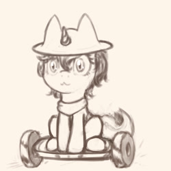 Size: 1400x1400 | Tagged: safe, artist:plotcore, oc, oc only, oc:nyx, alicorn, pony, /mlp/, 4chan, alicorn oc, clothes, drawthread, hat, niko (oneshot), oneshot, ponified, scarf, segway, sitting