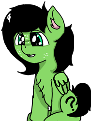 Size: 1440x1920 | Tagged: safe, artist:scotch, oc, oc:anon filly, pegasus, pony, chest fluff, female, filly, freckles, sitting, smiling