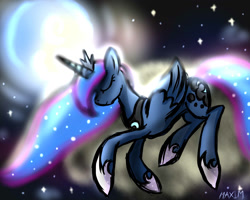 Size: 1280x1024 | Tagged: safe, artist:maximkischine59, princess luna, alicorn, pony, female, horn, mare, sleeping, solo