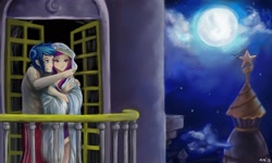 Size: 1920x1152 | Tagged: safe, artist:dozer, princess cadance, shining armor, humanized, moon, night