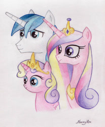 Size: 1024x1236 | Tagged: safe, artist:nancyksu, princess cadance, princess skyla, shining armor, alicorn, pony, unicorn