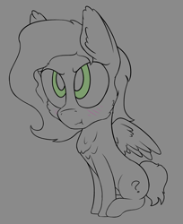 Size: 1282x1570 | Tagged: safe, artist:enragement filly, oc, oc:anon filly, pegasus, pony, blushing, female, filly, grumpy, monochrome, neo noir, partial color, scrunchy face, sketch, solo