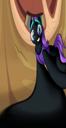 Size: 425x820 | Tagged: safe, artist:irisarco, edit, oc, oc:nyx, alicorn, pony, book, clothes, cute, female, filly, glasses, golden oaks library, headband, neck hold, offscreen character, pov, smiling, solo, unknown editor, vest