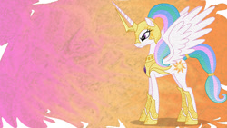 Size: 1920x1080 | Tagged: safe, artist:larsurus, princess celestia, alicorn, pony, armor, solo, wallpaper, warrior celestia