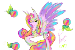 Size: 759x503 | Tagged: safe, artist:caramelflower, princess cadance, alicorn, pony, crown, female, horn, mare, multicolored mane, solo