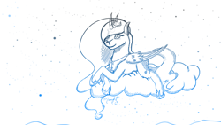 Size: 1280x720 | Tagged: safe, artist:midnightsix3, princess luna, alicorn, pony, cloud, lunadoodle, night, solo