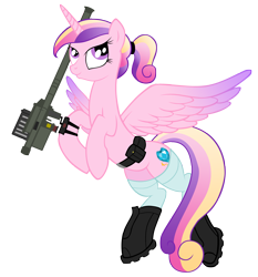 Size: 2772x2972 | Tagged: safe, artist:shadawg, princess cadance, alicorn, pony, belt, boots, clothes, female, high res, hoof boots, military wife, missile launcher, ponytail, pouch, simple background, smiling, socks, stinger, transparent background, vector