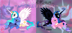 Size: 1024x474 | Tagged: safe, artist:kpendragon, nightmare moon, nightmare star, princess celestia, princess luna, alicorn, pony, alternate universe, duality, pinklestia, role reversal, s1 luna