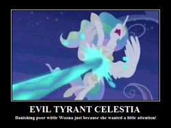 Size: 700x523 | Tagged: safe, princess celestia, alicorn, pony, season 4, demotivational poster, meme, op is trying to start shit, parody, sarcasm, solo, text, tyrant celestia, tyrant celestia bp