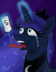 Size: 1800x2333 | Tagged: safe, artist:cwossie, princess luna, alicorn, pony, salt, solo, tongue out