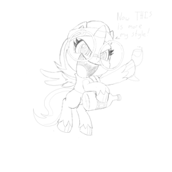 Size: 1920x1920 | Tagged: artist needed, safe, oc, oc only, oc:nyx, alicorn, pony, my little pony: pony life, alicorn oc, clothes, glass, glasses, headband, monochrome, out of character, solo, traditional art, vest, wine glass