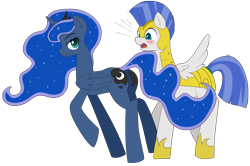 Size: 3000x1994 | Tagged: safe, artist:marble-soda, princess luna, alicorn, pony, bedroom eyes, blushing, guardluna, looking back, moonbutt, open mouth, plot, raised hoof, royal guard, simple background, smiling, spread wings, surprised, tail seduce, transparent background, vector, wide eyes, wingboner