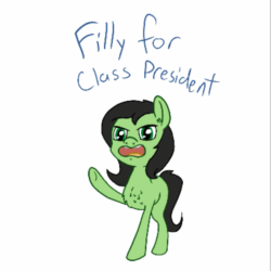 Size: 639x640 | Tagged: safe, artist:happy harvey, oc, oc only, oc:anon filly, pony, animated, chest fluff, colored, ear fluff, female, filly, gif, missing leg, stomping