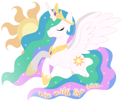 Size: 1111x937 | Tagged: safe, artist:mintystitch, princess celestia, alicorn, pony, female, horn, mare, multicolored mane, solo, sun, white coat