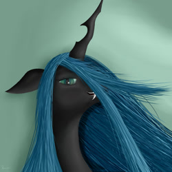 Size: 1400x1400 | Tagged: safe, artist:ravirr94, queen chrysalis, changeling, changeling queen, female, green eyes, horn, solo