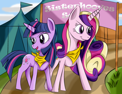 Size: 2200x1700 | Tagged: safe, artist:currykatsu, princess cadance, twilight sparkle, alicorn, pony, sisterhooves social, bandana, duo, sister-in-law, sisters-in-law