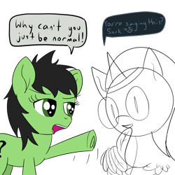 Size: 1024x1024 | Tagged: safe, artist:poniidesu, oc, oc:anon filly, oc:nyx, alicorn, earth pony, pony, /mlp/, 4chan, alicorn oc, colored, cute, dialogue, drawthread, duo, emoji, female, filly, flat colors, lineart, ocbetes, request, requested art, simple background, sketch, speech, speech bubble, text, thinking, transparent background, underhoof, wings