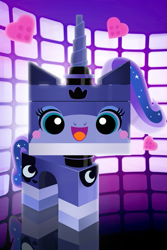 Size: 533x800 | Tagged: safe, artist:pixelkitties, princess luna, blushing, crossover, lego, looking at you, open mouth, smiling, solo, species swap, the lego movie, unikitty