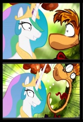 Size: 409x600 | Tagged: safe, princess celestia, alicorn, pony, comic, exploitable meme, meme, princess molestia, rayman, rayman origins, shout