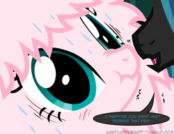 Size: 650x500 | Tagged: safe, queen chrysalis, oc, oc:fluffle puff, changeling, changeling queen, chrysipuff, female, imminent kissing, lesbian, out of context, scrunchy face, shipping, sweat, tumblr:ask fluffle puff