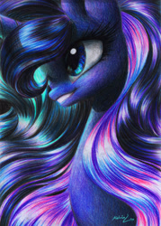 Size: 1820x2549 | Tagged: safe, artist:katputze, princess luna, alicorn, pony, bust, female, mare, solo, traditional art