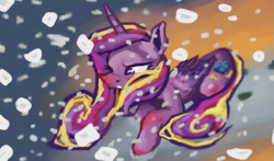 Size: 947x558 | Tagged: safe, artist:gingersexual, princess cadance, alicorn, pony, snow, snowfall, solo