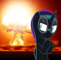 Size: 509x500 | Tagged: safe, oc, oc only, oc:nyx, alicorn, atomic bomb, explosion, nuclear weapon, nyxposting, weapon