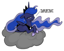 Size: 1280x1017 | Tagged: safe, artist:secoh2000, artist:venezolanbrony, edit, princess luna, alicorn, pony, cloud, prone, simple background, solo, transparent background