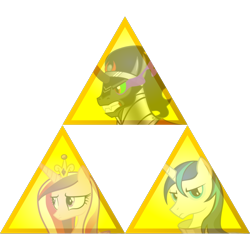 Size: 900x900 | Tagged: safe, king sombra, princess cadance, shining armor, alicorn, pony, unicorn, the crystal empire, crossover, simple background, the legend of zelda, transparent background, triforce, vector