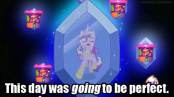 Size: 680x379 | Tagged: safe, edit, edited screencap, screencap, princess cadance, alicorn, pony, a canterlot wedding, gak, hub logo, meme, this day aria