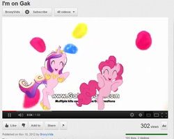 Size: 672x536 | Tagged: safe, screencap, pinkie pie, princess cadance, alicorn, earth pony, pony, gak, meme, video, youtube link