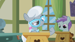 Size: 1366x768 | Tagged: safe, screencap, liza doolots, petunia, princess celestia, silver spoon, tootsie flute, alicorn, earth pony, pony, unicorn, call of the cutie, arrogant, bored, classroom, female, filly, foal, frown, glasses, jewelry, looking down, necklace, pearl necklace, ponyville schoolhouse, raised eyebrow, raised hoof, solo focus, unimpressed