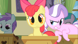 Size: 1366x768 | Tagged: safe, screencap, apple bloom, diamond tiara, liza doolots, petunia, princess celestia, tootsie flute, alicorn, pony, call of the cutie, classroom, cute, diamondbetes, ponyville schoolhouse